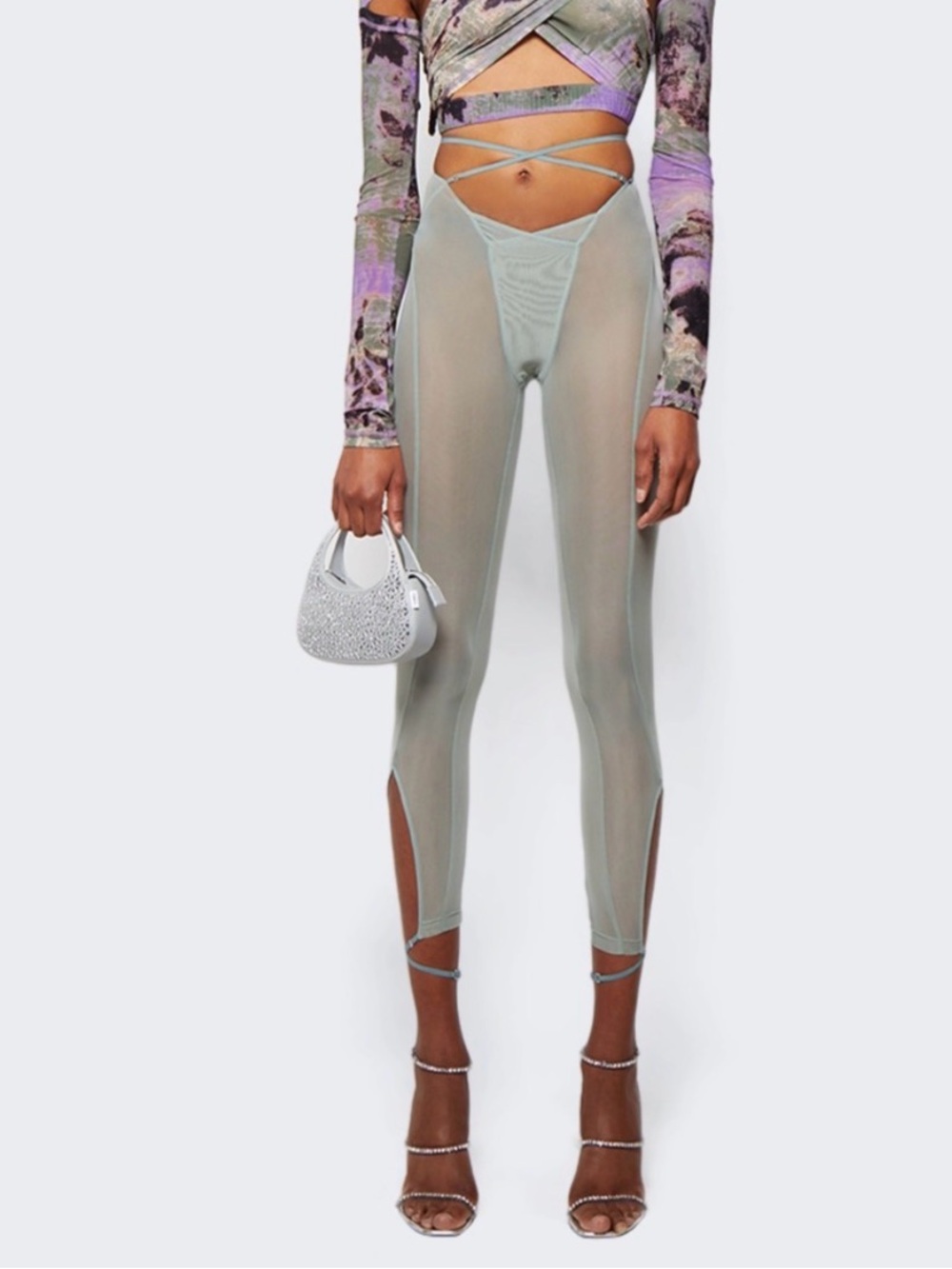 KNWLS Celest Trousers with underwear finishings and details. Sage Sheer/Mesh NEW